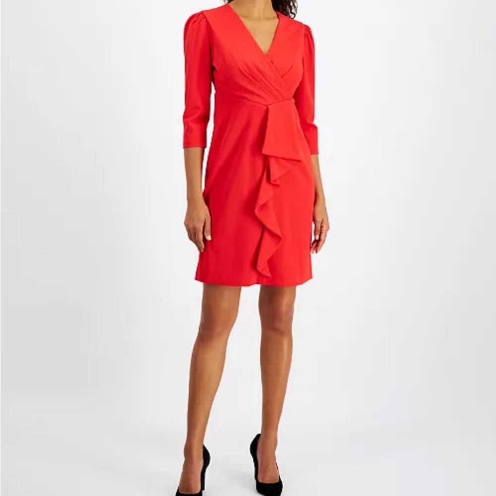 Julia Jordan Vibrant Red Women's Pleated Ruffled-Front Sheath Dress ❤️Valentines
